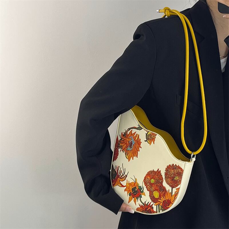 [Masen Series] ★Shoulder bag★ Sunflower oil painting style print for commuting to work or school, date, irregular, cute