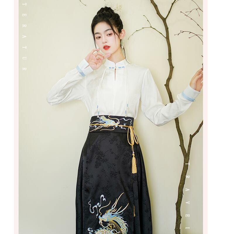 [BAIRIMENG Series] ★Chinese style shirt★ 2color tops long sleeve shirt Chinese clothing black white