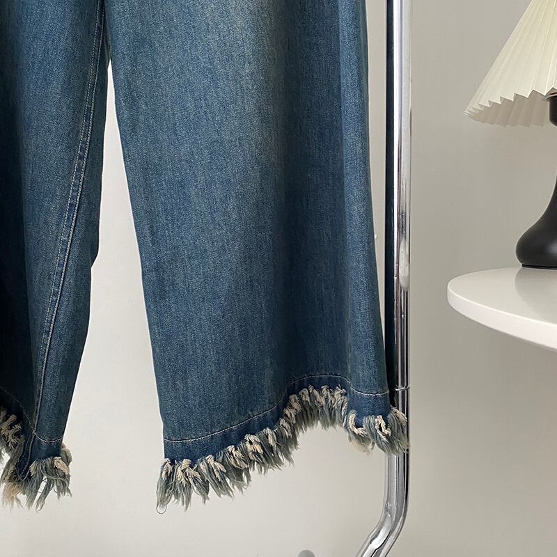 [Togawa Series] ★Denim Pants★ Gaucho Pants Trousers Bottoms Wide Pants Blue Blue ML