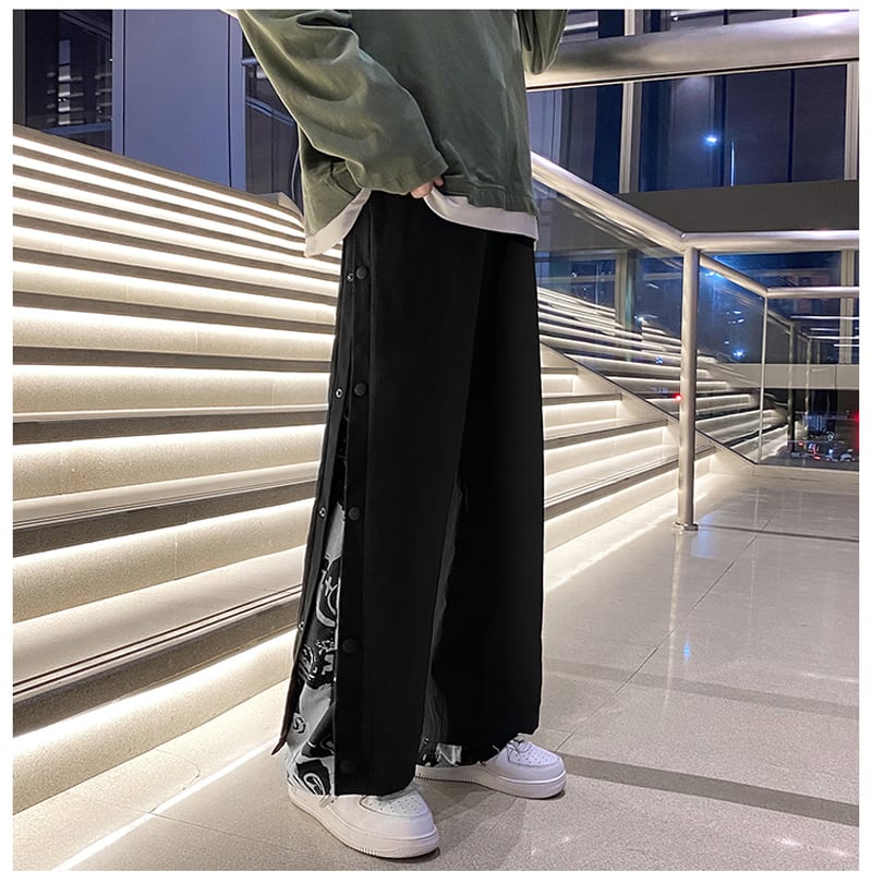 [XLQS Series]★Pants★ 2color Black or White Faux Layered Unisex Large Size Black White