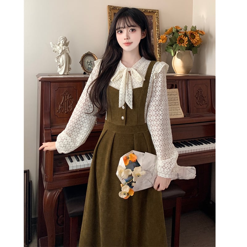 [Dong Xiaojie Series] ★One Piece★ 2color Fleece lining Thick Warm Women's Faux Layered Black Brown