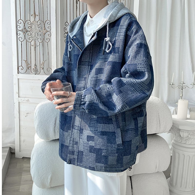 [HUICHUN Series] ★Jacket★ 2color outer plaid pattern unisex men's black blue large size