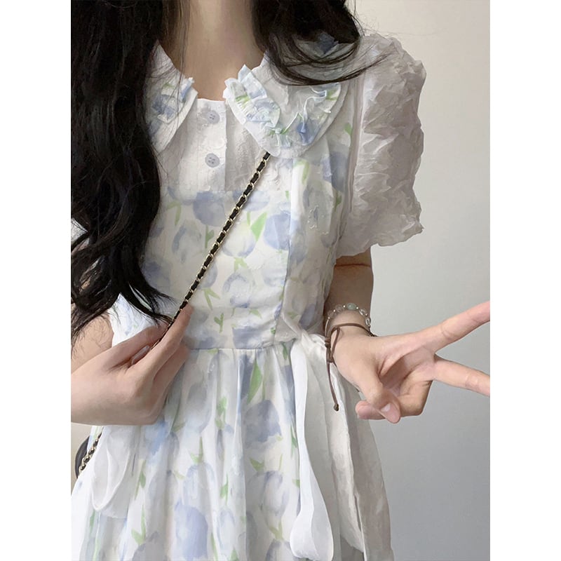 [Itawina Series] ★Floral pattern dress★ Short sleeve dress Women's fashion Summer clothes Date Commuting Summer clothes