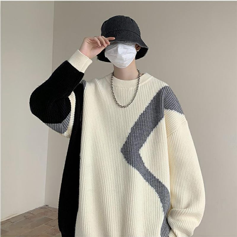 [Tiaota Series]★Sweater★ 3color Knit Tops Unisex Men's Color Scheme Retro Black Coffee Color Apricot