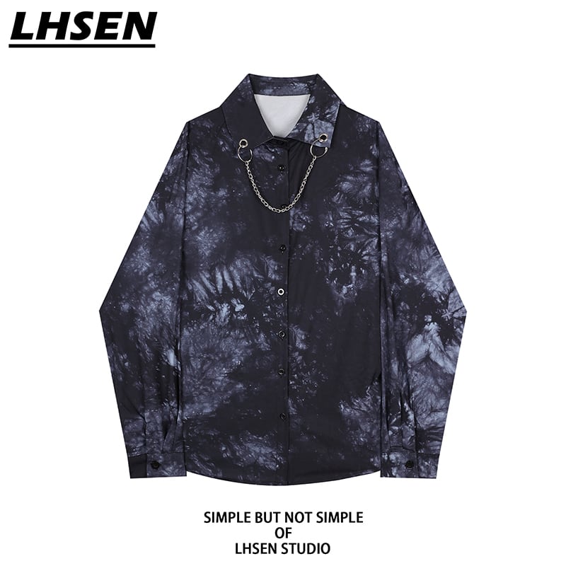 [LHSEN Series]★Shirt★ Tops, long sleeve shirt, tie-dye, unisex, men's, casual, loose-fitting