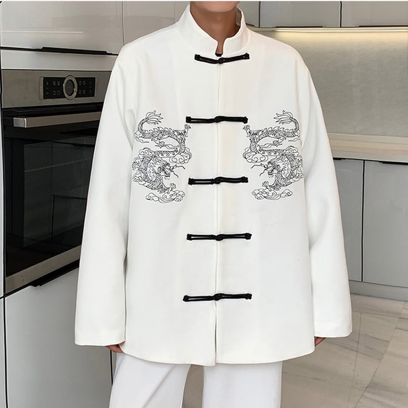 [PVPVPV Series] ★China Style Outer★ Jacket Unisex Men's China Button Dragon Black White