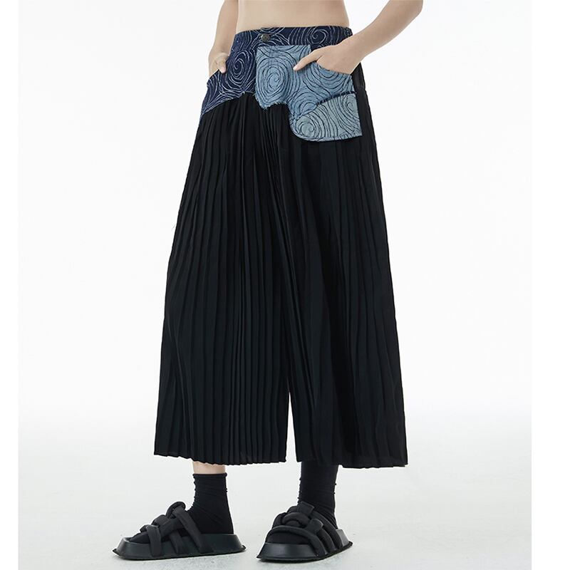 [YIDAO Series] ★Casual Pants★ 2color Print Switching Gaucho Pants Trousers Slimming Fashion