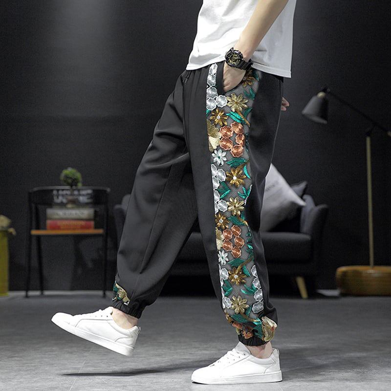 [Shu Han Ink Series]★China style pants★Casual pants 3color embroidery thin cool summer unisex black beige green