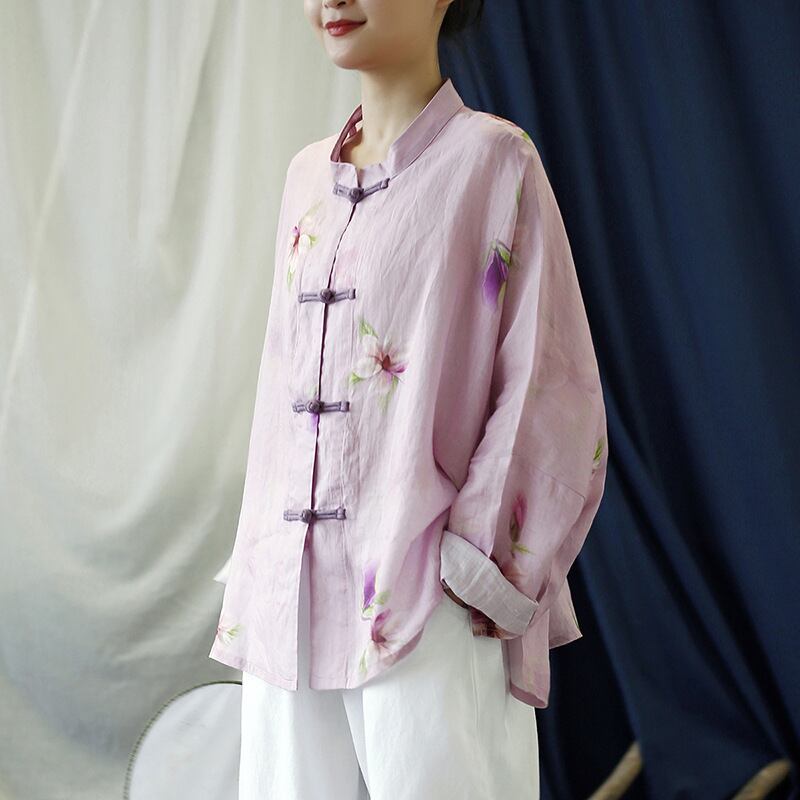 [LINASHANG Series] ★China style tops★ 3color shirt Improved temperament Improved Tang suit Loose print