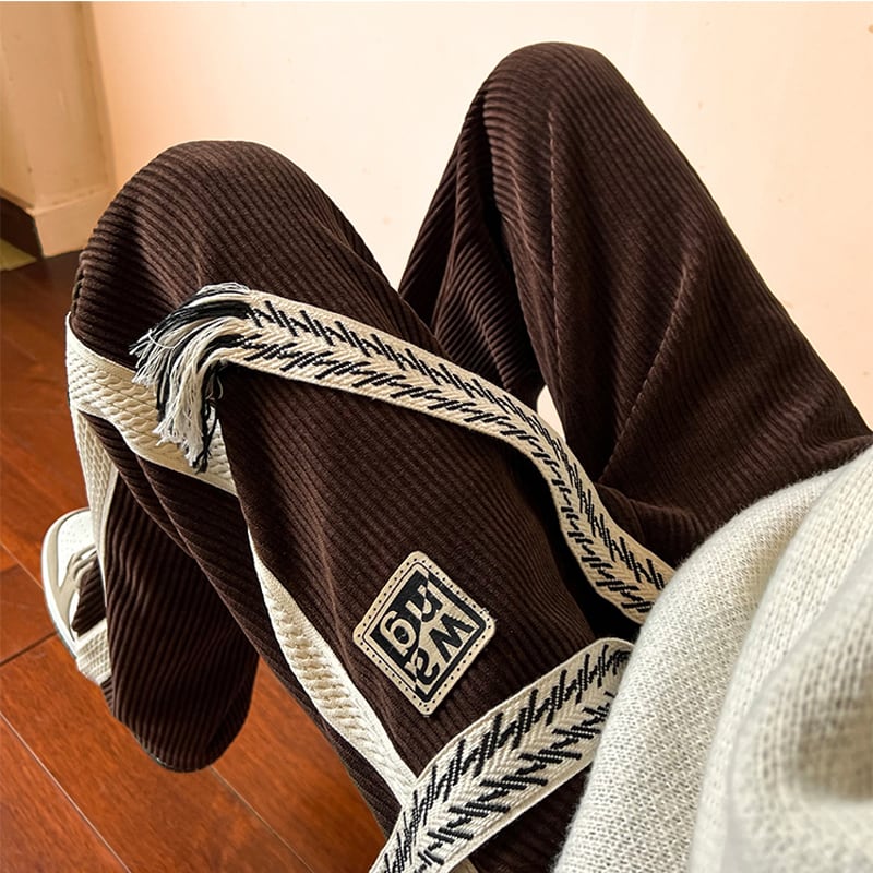 [Du Fung Series] ★Casual Pants★ 3color Bottoms Unisex Men's Corduroy Vertical Stripes Black Beige Coffee Color