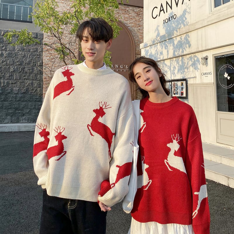 [CNCN Series]★Sweater★ 3color Tops Christmas New Year Deer Unisex Men's Red Black Beige