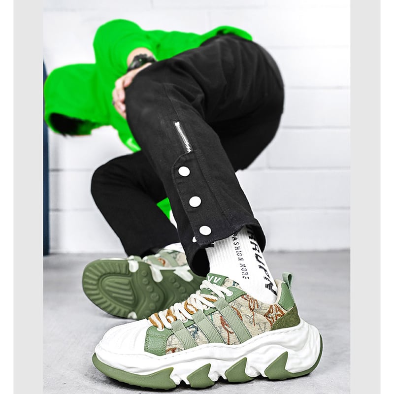 [XIANGSHA series]★Sneakers★ 3color Men's shoes Shoes Sports style Oil painting style Size 39-44 Green Black Brown