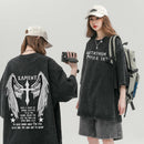 [Wrzb Series]★T-shirt★ Tops 3color Unisex Men's Cross Wings Short Sleeve Shirt Black Gray Brown Rose