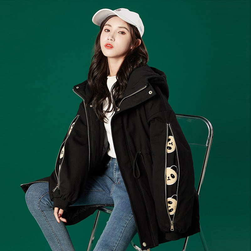 [YICHAN Series]★Winter Coat★ 3color Outer Panda with Hat Winter Clothes Cotton Coat Black Beige Blue