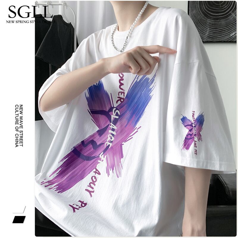 [SGLL Series]★T-shirt★ 3 colors men's unisex butterfly summer black white purple large size