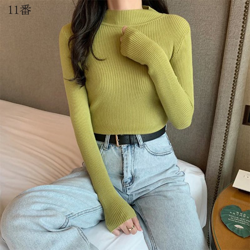 ★Knit tops★ 10 color selection Easy to match Slimming Easy to match Blue Black Red Pink Green Gray White Cheap