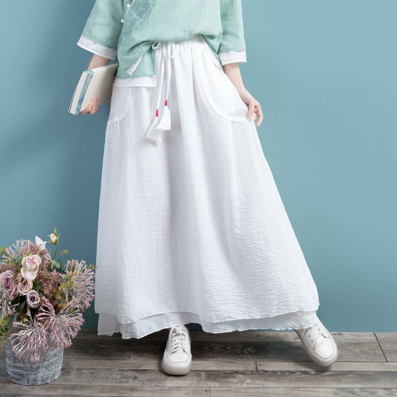 [Qing Series]★China style skirt★ 4color Bottoms Long length skirt Blue green Blue gray White Brown