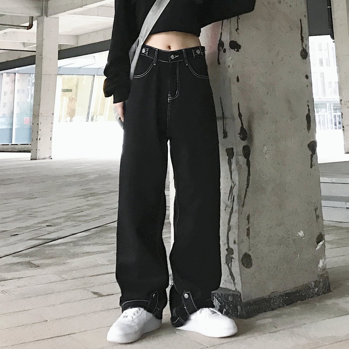 [Style Series]★Gaucho Pants★ Trousers Bottoms Black High Waist Slimming