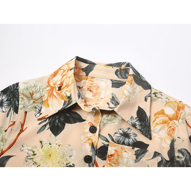 [ANAMONE STUDIO Series] ★Floral Pattern Shirt★ Tops Short Sleeve Shirt Print Retro SML Short Length Women's