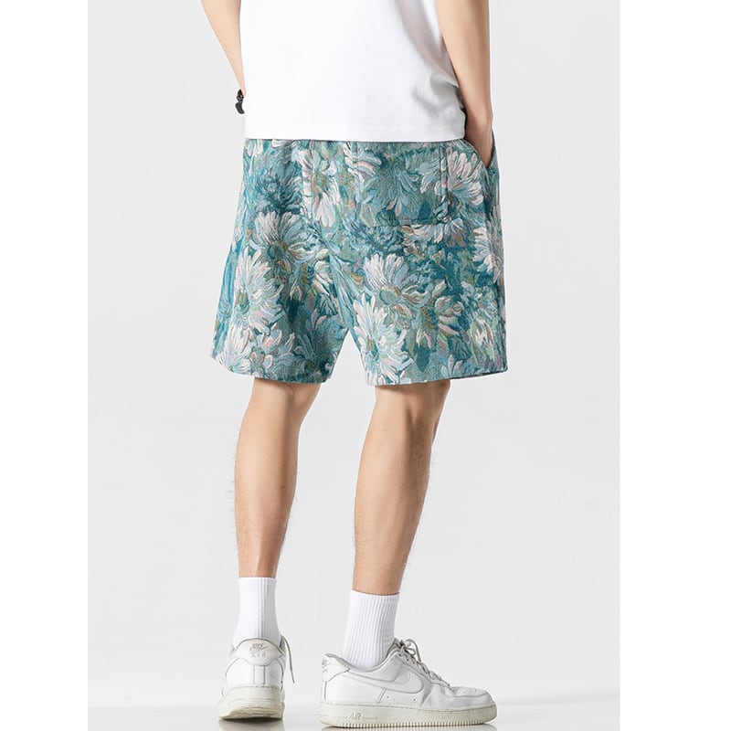 [Satoru Series] ★Shorts★ 3color Floral Pattern Bottoms Short Length Pants Unisex Men's Blue Black Green