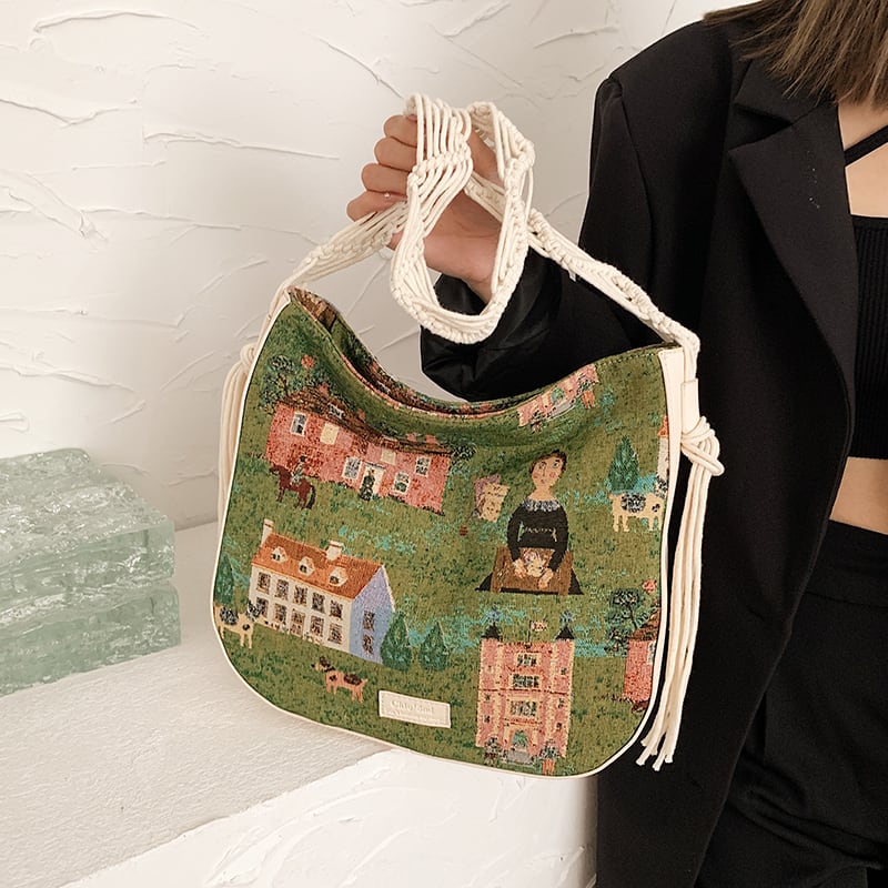 [WEIWEI Series]★China style bag★ Shoulder bag Oil painting style Unique Green Green Stylish