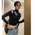 Load image into Gallery viewer, [MEIMEI Series] ★Tops★ T-shirt, long sleeve, sexy, exposed shoulders, slimming, gray, black
