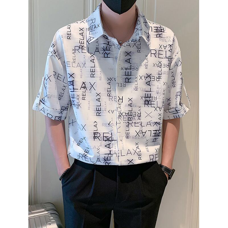 [OUMULONG Series]★Shirt★ Tops 2color Unisex Men's Short Sleeve Shirt Print Summer Clothes