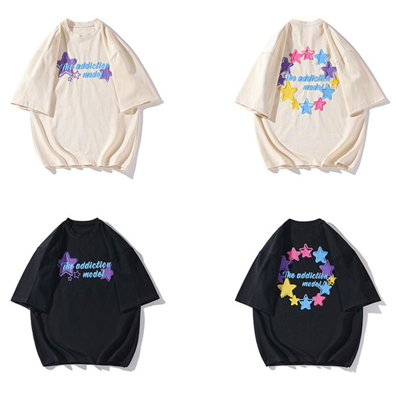 【BIGEMANシリーズ】★Tシャツ★ 2color 半袖 トップス 男女兼用 メンズ 大きいサイズ 星柄 カジュアル