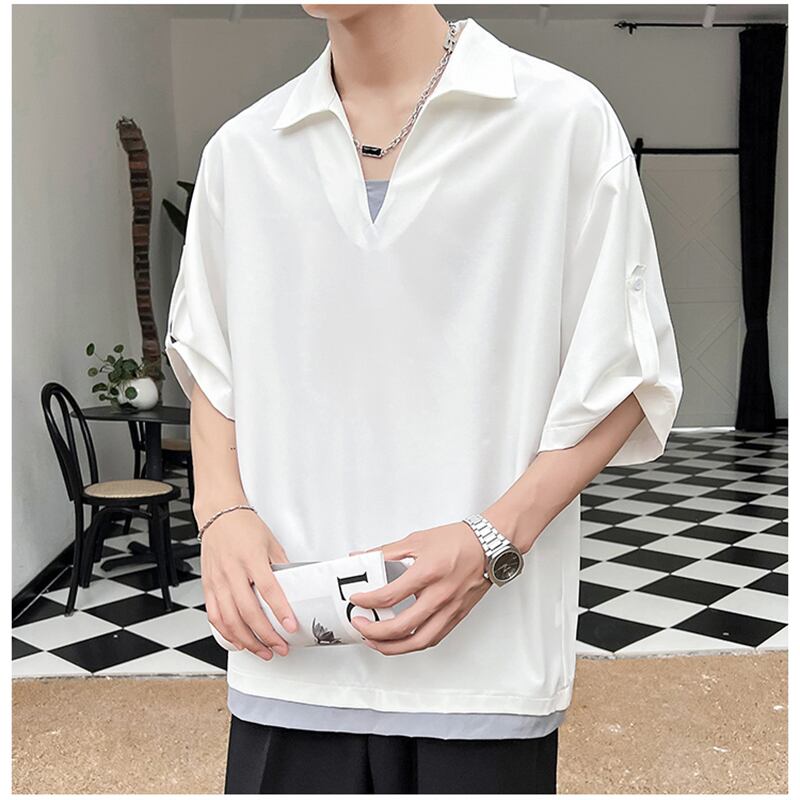 [BIGEMAN Series]★POLO Shirt★ 3color Tops Short Sleeve T-shirt Unisex Men's Large Size V Neck Casual Plain