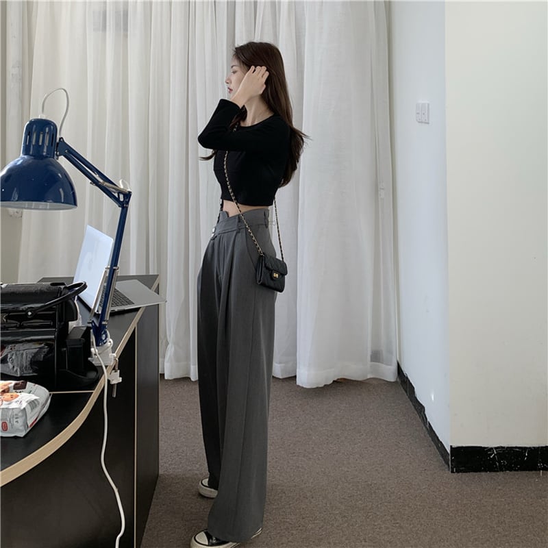 [Left Sister Series]★Gaucho Pants★ Casual Pants 2color Plain High Waist SML Slimming Fashion