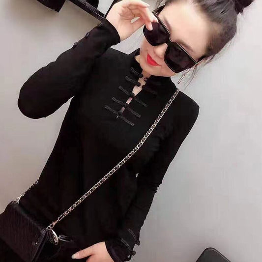 [Xuan Xiaojie Series] ★China style T-shirt★ 3 colors Black or White or Red Improved Tang Suit Tops Plain Slimming Casual Slim