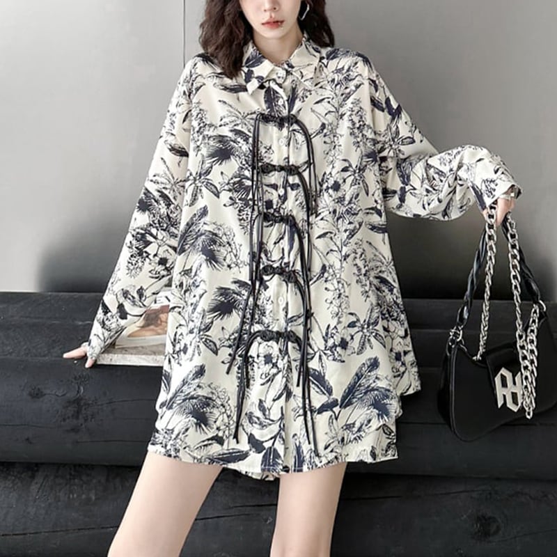 [YIDAO Series]★China style setup★ 2color Daily wear Chinese clothes Black Black Floral pattern China button