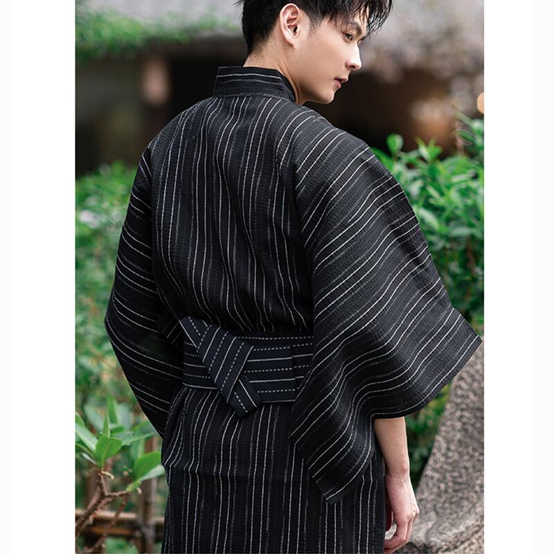 [TEKU Series]★Setup★ Yukata + Obi Unisex Men's Fireworks Festival Festival Men's Set Yukata Black Striped Pattern