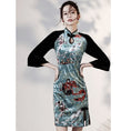 Load image into Gallery viewer, [YUEQIAO Series]★Cheongsam dress★Short length velvet Chinese style dress print retro
