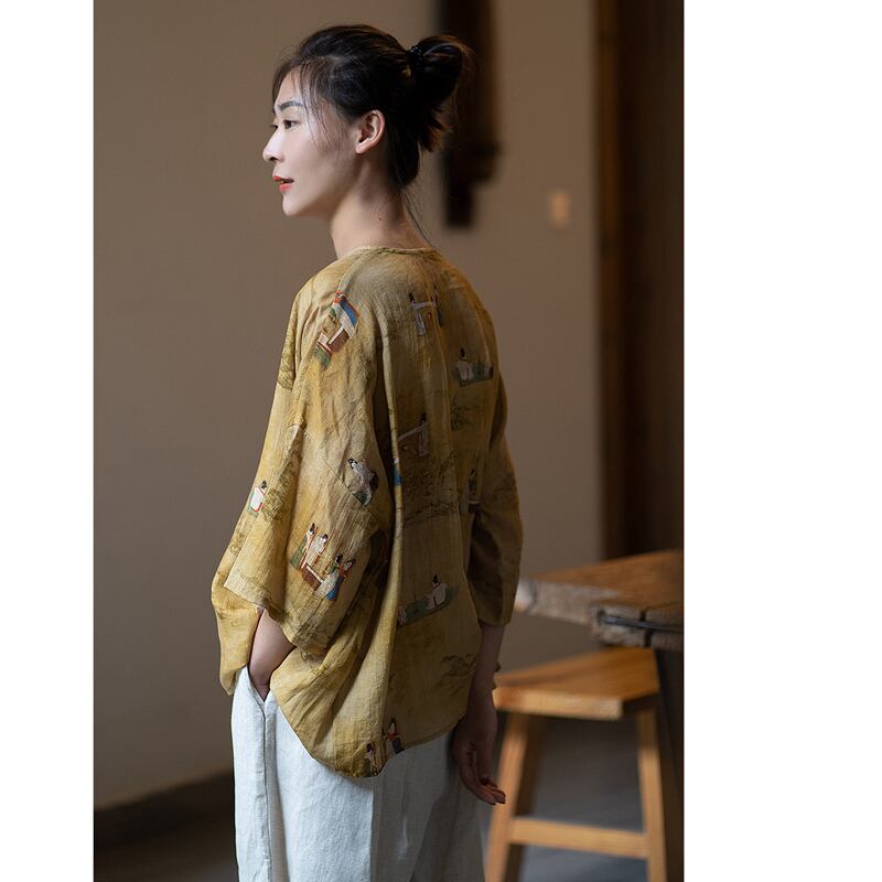 [Yuzu Series]★Chinese style tops★ Shirt Improved temperament Improved Tang suit Thin Republic style print Casual