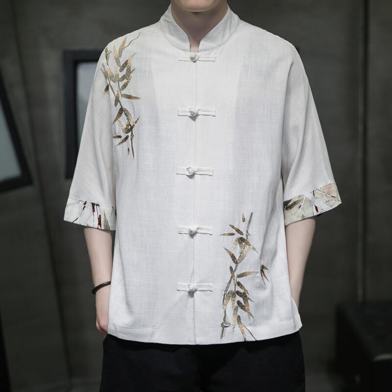 [JUNYI Series]★Chinese style shirt★ 4color bamboo cotton linen unisex men's large size Chinese clothing black white green gray