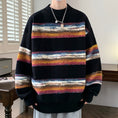 Load image into Gallery viewer, [ZUOFEILI Series] ★Sweater★ 2color Knit Tops Oil Painting Style Horizontal Stripes Striped Pattern Color Unisex Men's
