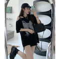 Load image into Gallery viewer, [MANBAO series] ★T-shirt★ Tops, short sleeve T-shirt, off-the-shoulder summer clothes, butterfly, cute, black, black, sexy
