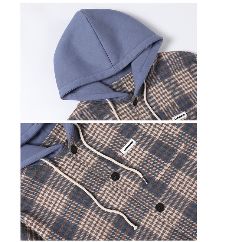 [BIGEMAN Series]★Jacket★ Outerwear 2color Unisex Men's Large Size Hooded Plaid Pattern