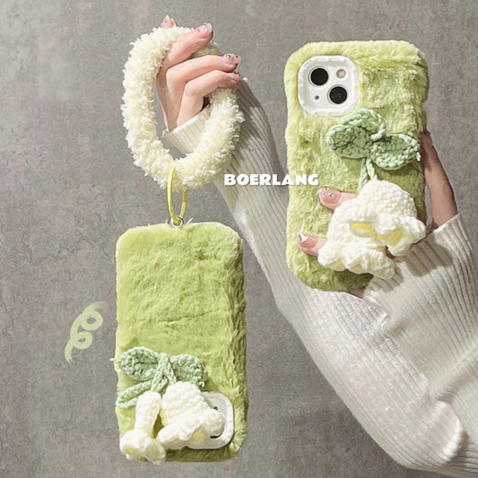 [YOUPIN series]★Mobile case★ iPhone14 iPhone13 iPhone12 iPhone11 Green Fluffy Suzuran Suzuran