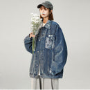 [Morimoto series]★Jacket★ Outerwear 2color Floral pattern Unisex Men's Denim Oil painting style Blue Blue