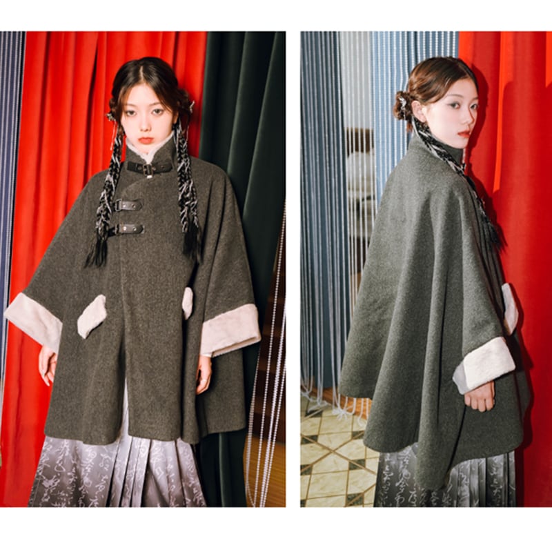 【古怪舍---山海経昆侖シリーズ】★チャイナ風コート★ アウター coat ラシャ ゆったり 厚い 暖かい グレー マントコート