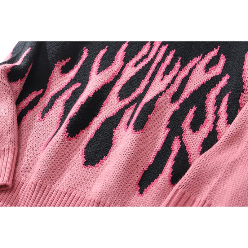 ★China style sweater★ Flame pattern Unisex Fashion Couple clothes Landmine style Color scheme Autumn/Winter Unique Black Pink Autumn/Winter Men's Women's Street Large size SML LL 3L 4L