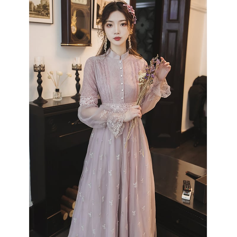 [Kasa no Castle Series]★China style dress★ Lace Princess Light Purple Long Sleeve Date Cute Retro