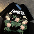 Load image into Gallery viewer, [TANGYAN series] ★T-shirt★ 2color tops, unisex, men's, large size, black, white, floral pattern, easy to match
