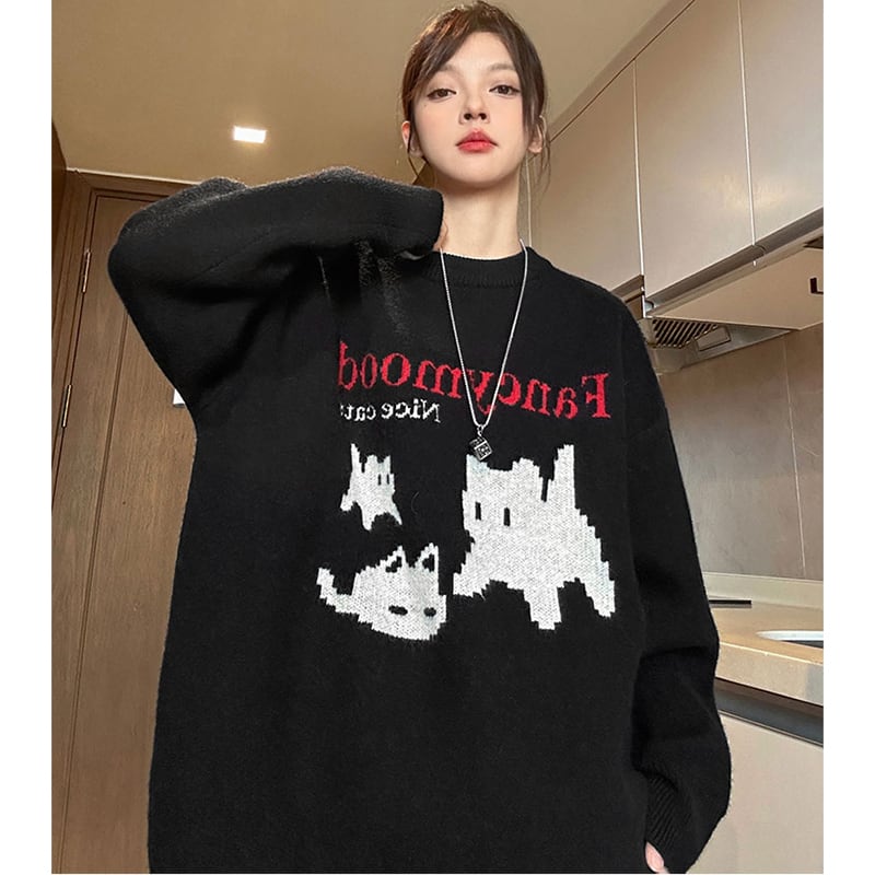 [PPG Series]★Sweater★ 2color Tops Unisex Men's Cat Cat Cute Cartoon Easy to Match