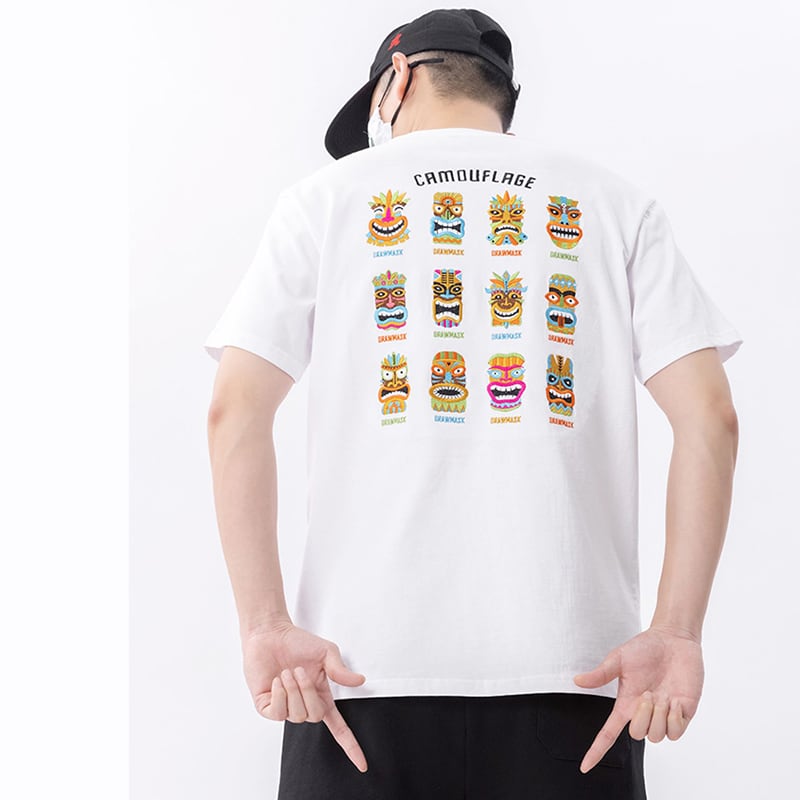 [JPYZ Series]★China Style Top★ T-shirt 2color Embroidery Unisex Men's Black White Short Sleeve