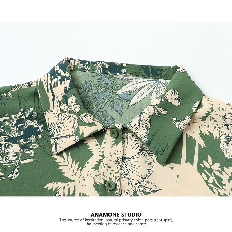 【ANAMONE STUDIO系列】★短袖襯衫★ 上衣 短袖復古SML XL 綠色休閒可愛