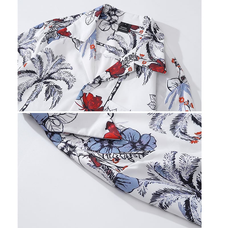 [TRAVEL ISSUANCE Series] ★Floral pattern shirt★ Aloha shirt Okinawa Hawaii tops Seaside short sleeve shirt Unisex Men's White Blue Red