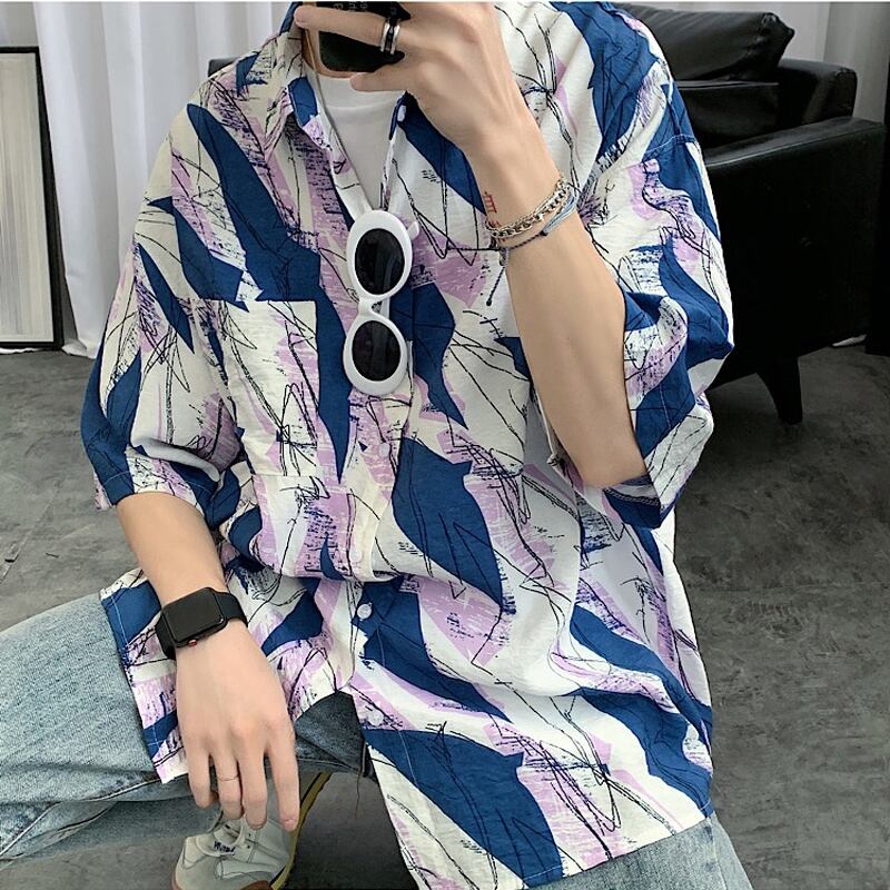 [Acha and the Old Series] ★Retro Shirt★ 3 colors, printed, loose fit, colorful, men's large sizes, ML, XL, 2XL